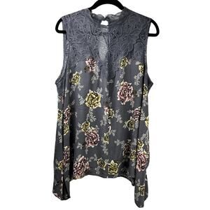 Torrid Women Sz 1 (1X) Floral Illusion Sharkbite Hem Cottage Core Sleeveless Top